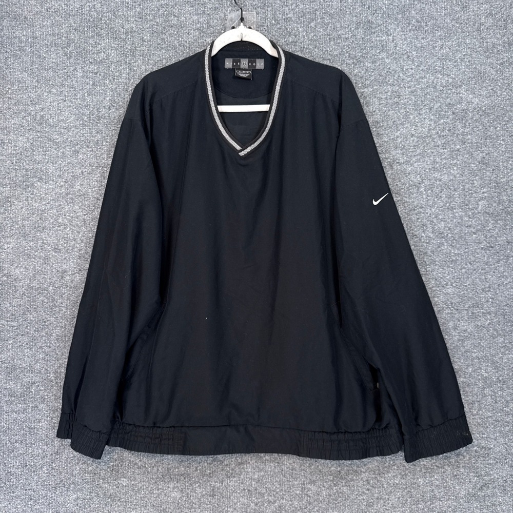 Nike Golf Windshirt Mens XL Black Vneck Pullover Windbreaker Jacket Pocket